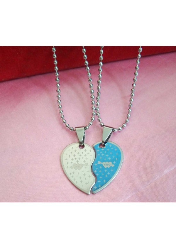 Two Pieces Couple Heart Shape Necklace by Menjewell 